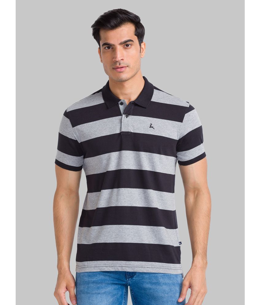     			Parx Cotton Regular Fit Striped Half Sleeves Men's Polo T Shirt - Grey ( Pack of 1 )