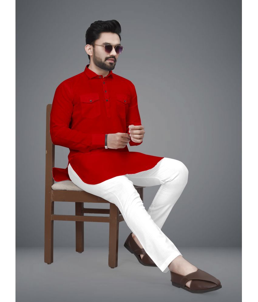     			FRELURO Red Cotton Blend Regular Fit Men's Kurta Pyjama Set ( Pack of 1 )