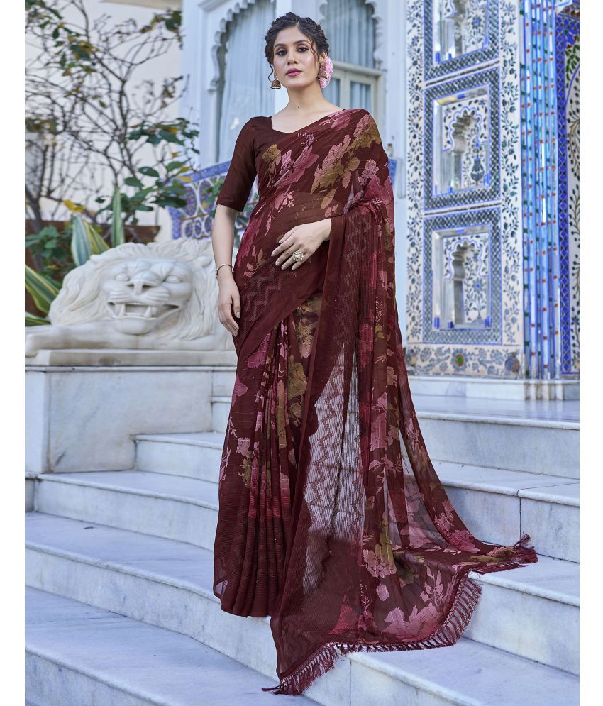     			Satrani Georgette Printed Saree With Blouse Piece - Maroon ( Pack of 1 )