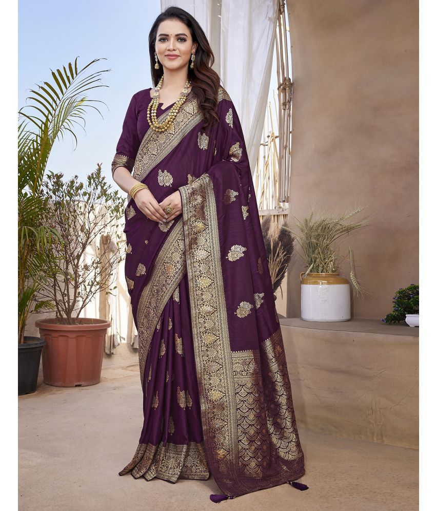     			Satrani Silk Blend woven Saree With Blouse Piece - Wine ( Pack of 1 )