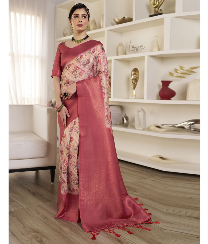     			Satrani Silk Woven Saree With Blouse Piece - Rose Gold ( Pack of 1 )