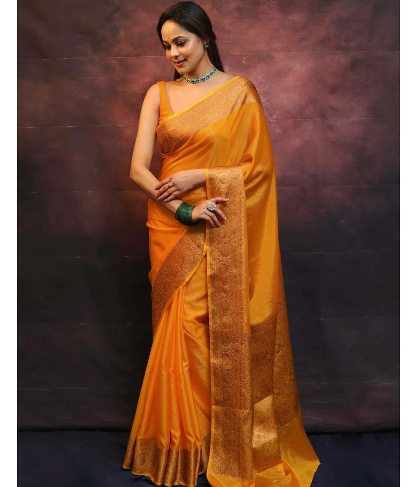     			Satrani Silk Woven Saree With Blouse Piece - Yellow ( Pack of 1 )