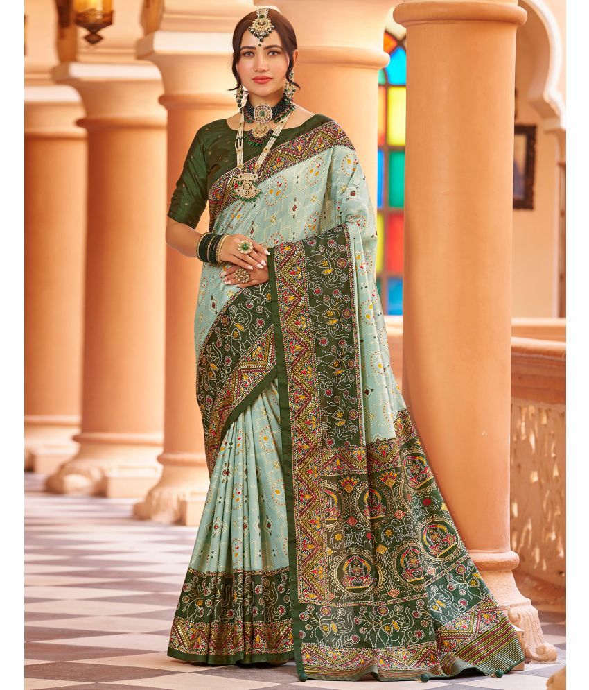     			Satrani Silk Printed Saree With Blouse Piece - Mint Green ( Pack of 1 )