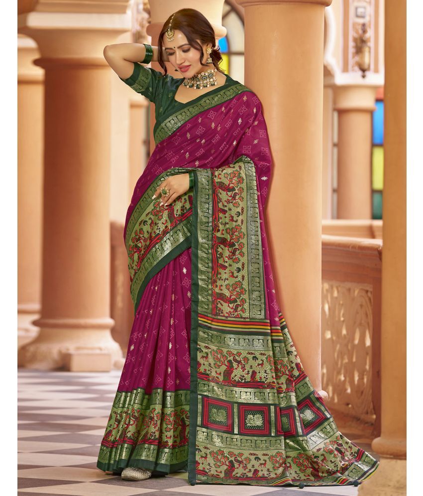     			Satrani Silk Printed Saree With Blouse Piece - Rani ( Pack of 1 )