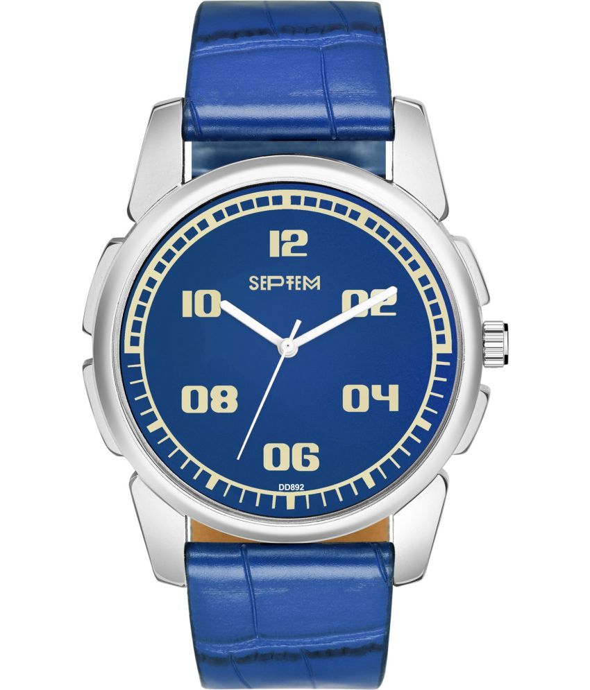     			Septem Blue Leather Analog Men's Watch