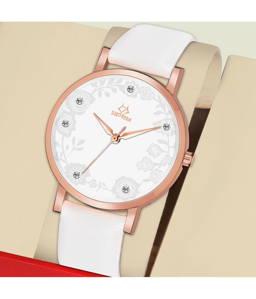     			Septem White Leather Analog Men's Watch