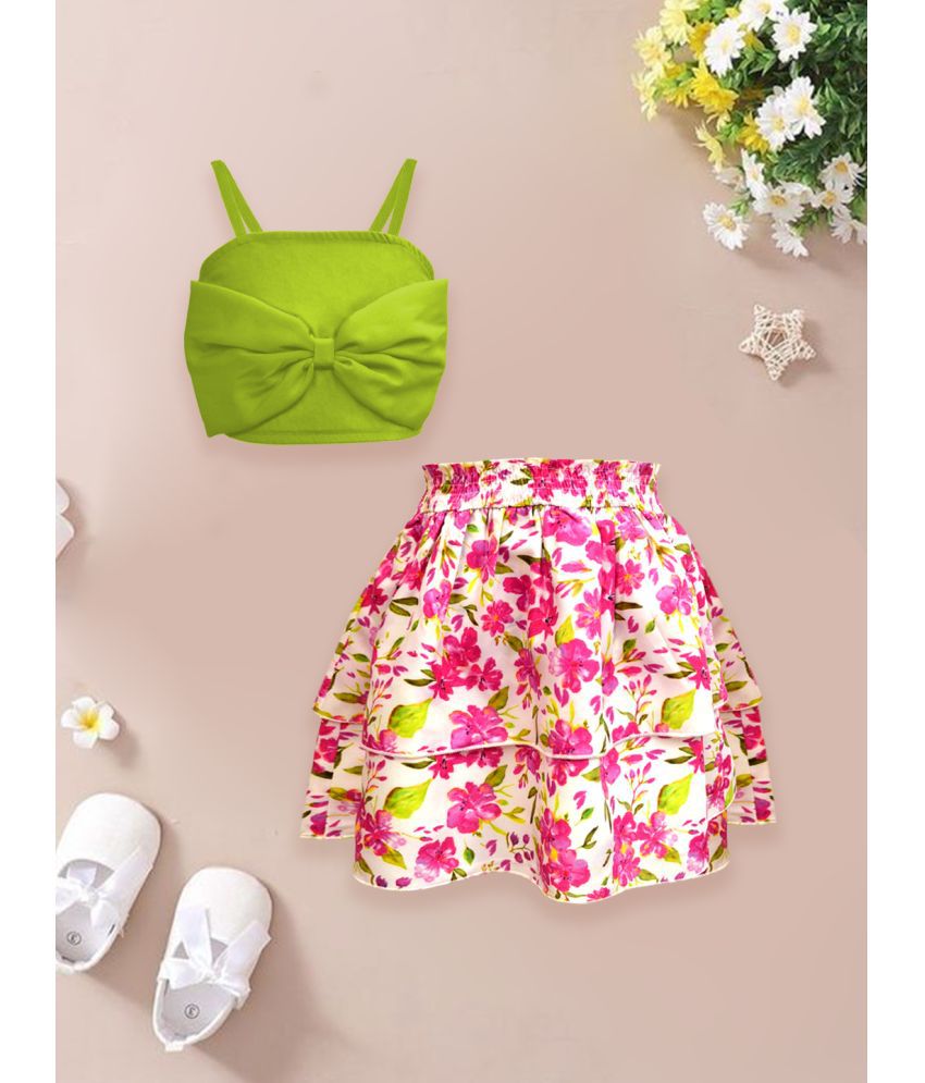     			A.T.U.N. Lime Green Crepe Girls Top With Skirt ( Pack of 1 )