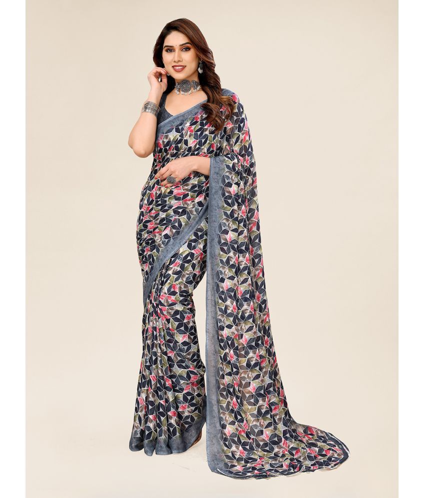     			ANAND SAREES Georgette Printed Saree With Blouse Piece - Grey ( Pack of 1 )