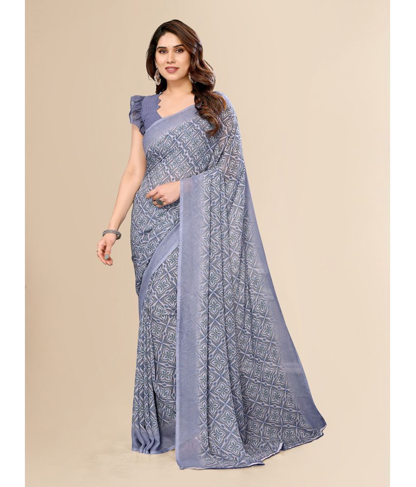     			ANAND SAREES Georgette Printed Saree With Blouse Piece - Grey ( Pack of 1 )