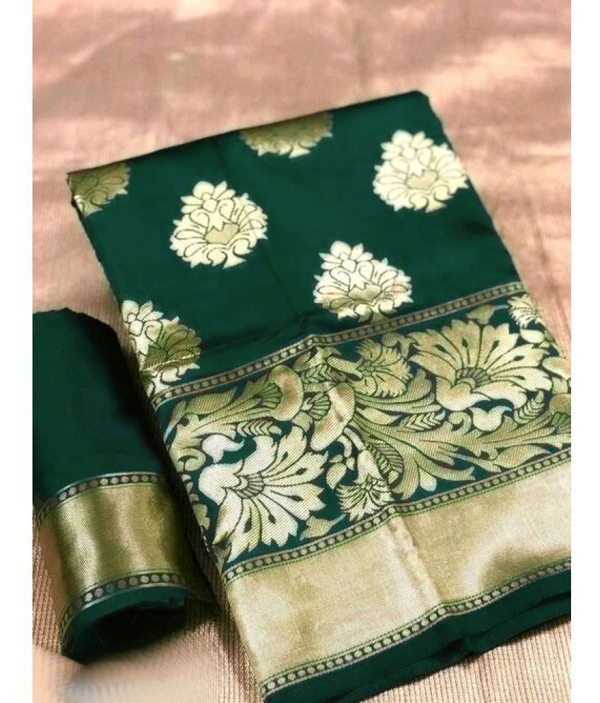     			KanjiQueen Art Silk Self Design Saree With Blouse Piece - Green ( Pack of 1 )