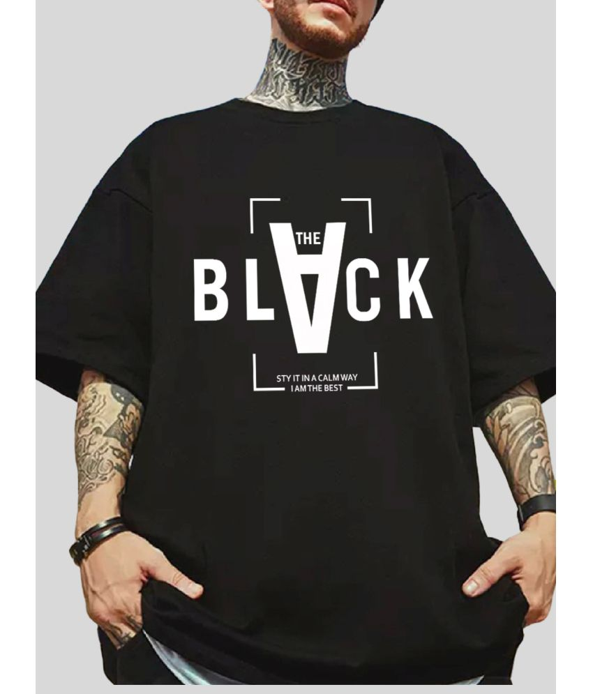     			MANLINO Cotton Blend Oversized Fit Printed Half Sleeves Men's T-Shirt - Black ( Pack of 1 )