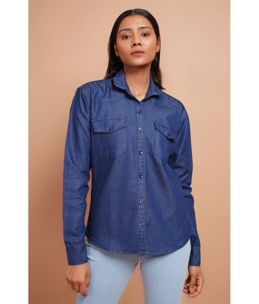     			PPTHEFASHIONHUB Navy Blue Denim Women's Shirt Style Top ( Pack of 1 )