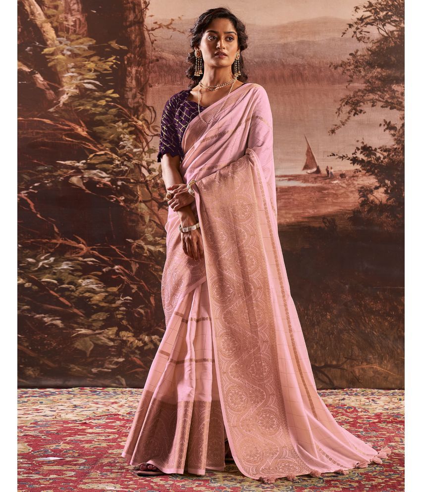     			Satrani Art Silk Self Design Saree With Blouse Piece - Pink ( Pack of 1 )