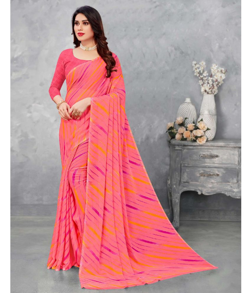     			Satrani Chiffon Printed Saree With Blouse Piece - Pink ( Pack of 1 )