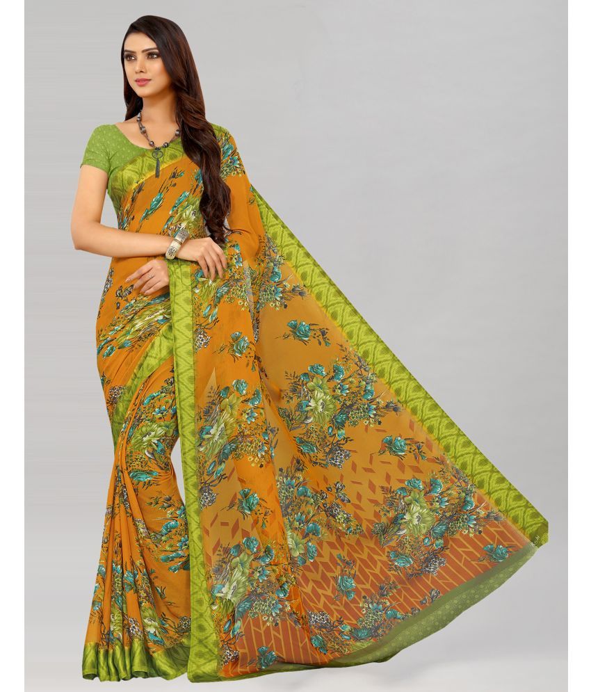     			Satrani Chiffon Printed Saree With Blouse Piece - Yellow ( Pack of 1 )