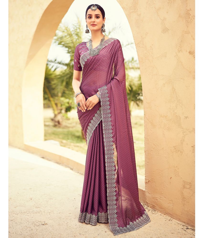     			Satrani Georgette Embroidered Saree With Blouse Piece - Mauve ( Pack of 1 )