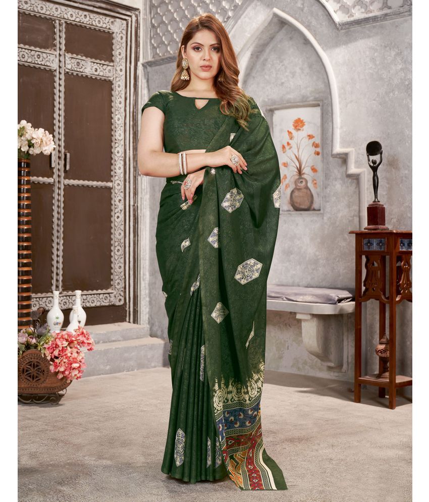     			Satrani Georgette PRINTED Saree With Blouse Piece - Green ( Pack of 1 )