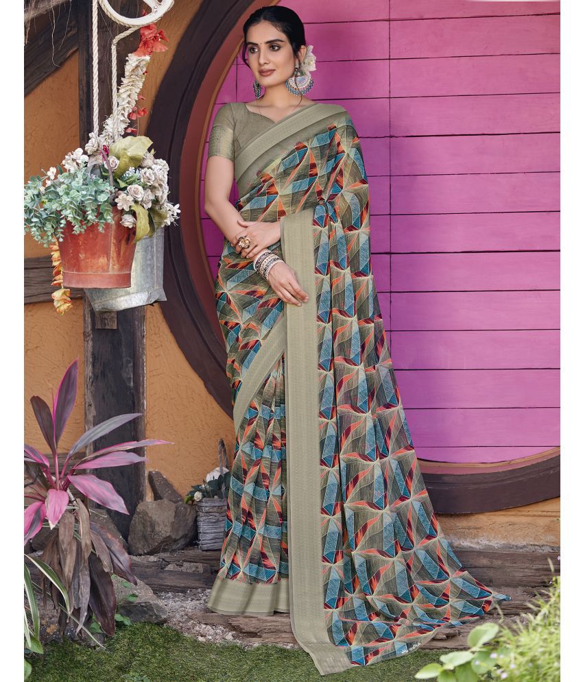     			Satrani Georgette Printed Saree With Blouse Piece - Khaki ( Pack of 1 )