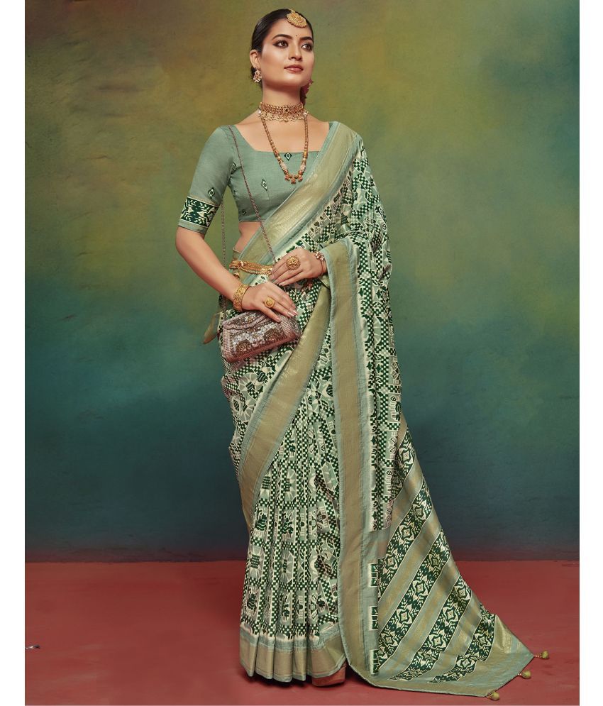     			Satrani Silk Printed Saree With Blouse Piece - Mint Green ( Pack of 1 )