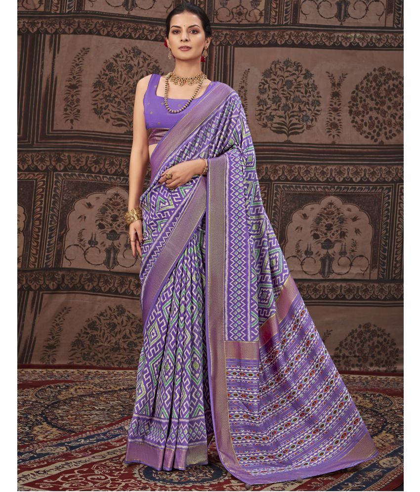     			Satrani Silk Printed Saree With Blouse Piece - Lavender ( Pack of 1 )