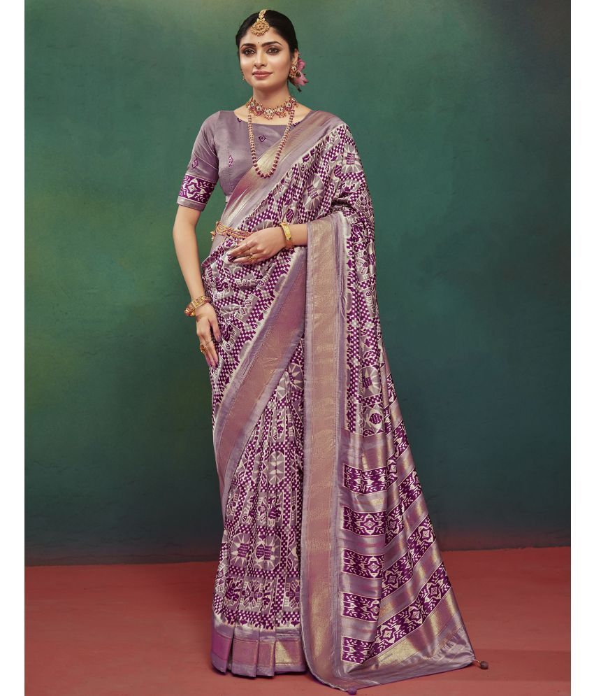     			Satrani Silk Printed Saree With Blouse Piece - Purple ( Pack of 1 )