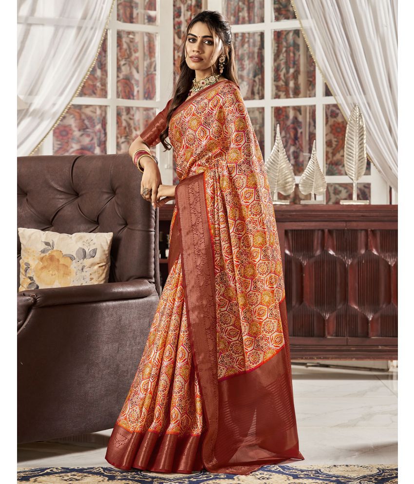     			Satrani Silk Woven Saree With Blouse Piece - Rust ( Pack of 1 )