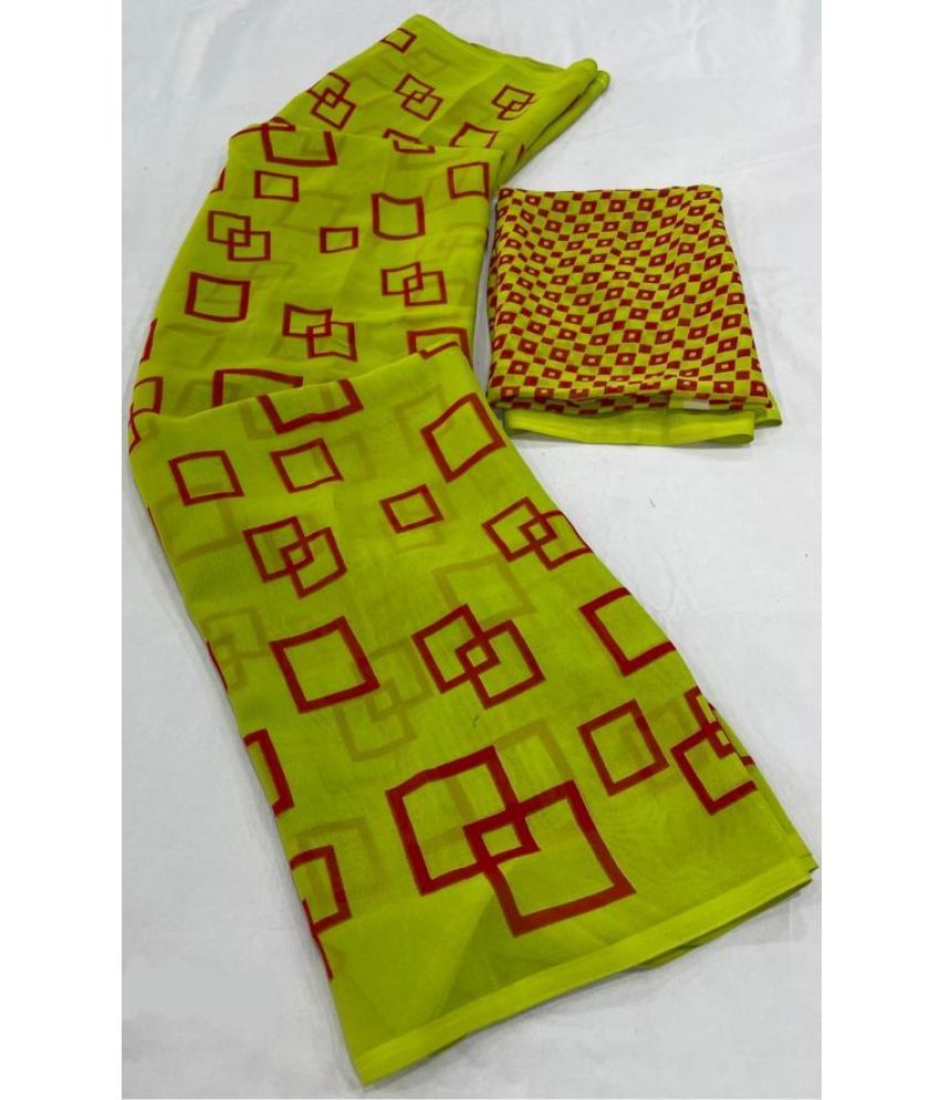     			Vichitro Georgette Printed Saree With Blouse Piece - Green ( Pack of 1 )