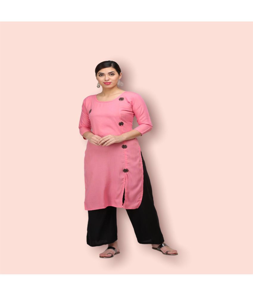     			w wholesalewala Rayon Solid Straight Women's Kurti - Pink ( Pack of 1 )