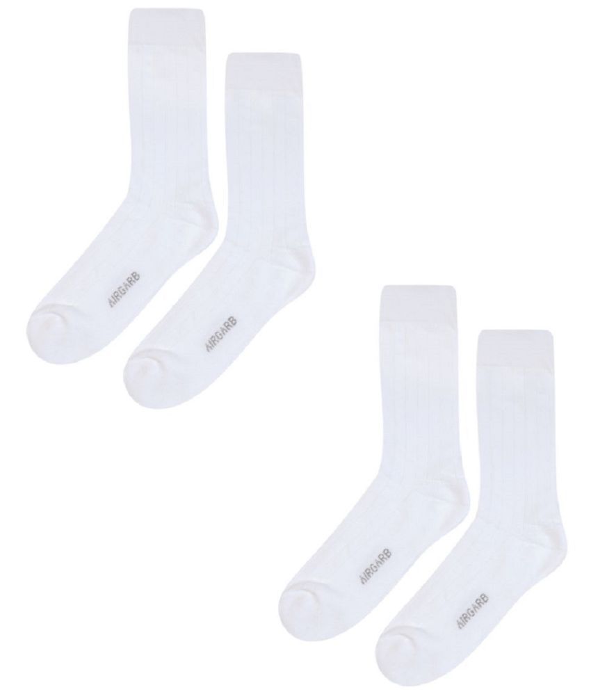     			AIR GARB Cotton Men's Striped White Mid Length Socks ( Pack of 2 )