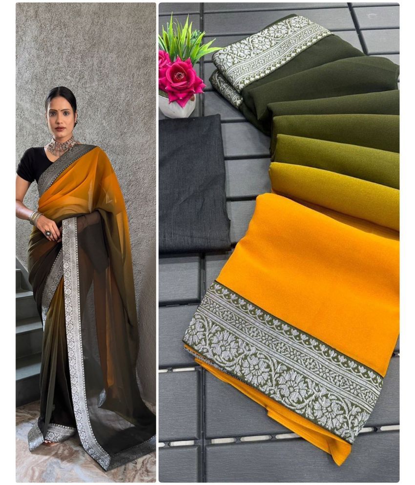     			Apnisha Georgette Solid Saree With Blouse Piece - Grey ( Pack of 1 )