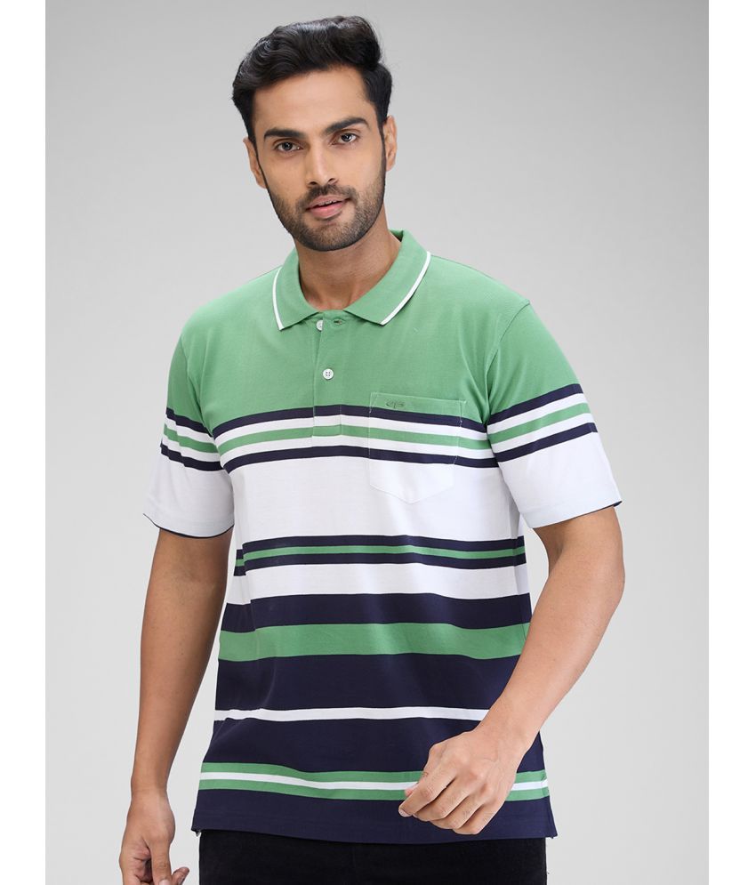     			Colorplus Cotton Regular Fit Striped Half Sleeves Men's Polo T Shirt - Green ( Pack of 1 )