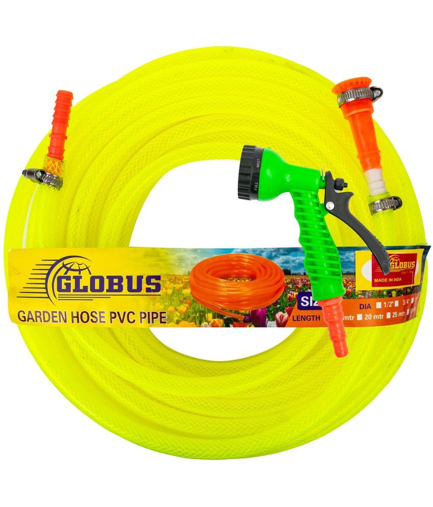     			Globus Garden Nylon Water Hose Pipe(Length-15 Mtr & Thickness-1/2"/12.5mm) Multicolour with Gun Sprayer