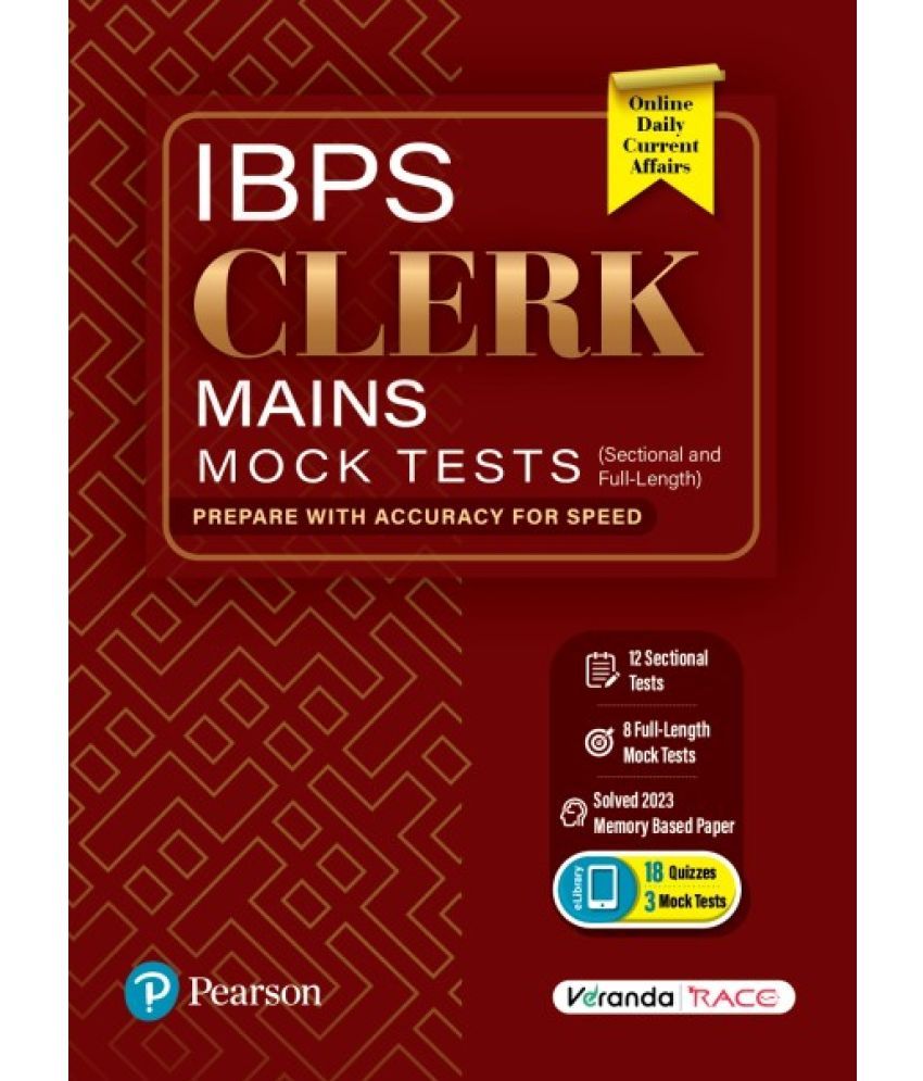     			IBPS Clerk Mains-Mock Tests, 12 Sectional and 8 Full-Length Tests with Solved 2023 Memory-based Paper - Pearson