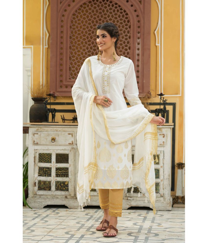     			Juniper Georgette Self Design Straight Women's Kurti with Dupatta - Off White ( Pack of 1 )