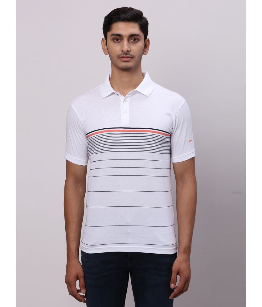     			Park Avenue Cotton Blend Slim Fit Striped Half Sleeves Men's Polo T Shirt - White ( Pack of 1 )