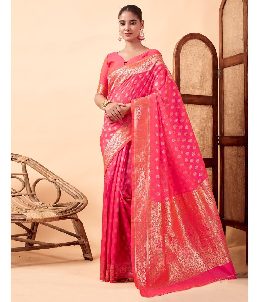     			Samah Art Silk Self Design Saree With Blouse Piece - Pink ( Pack of 1 )