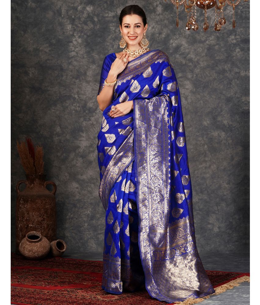     			Samah Art Silk Woven Saree With Blouse Piece - Blue ( Pack of 1 )