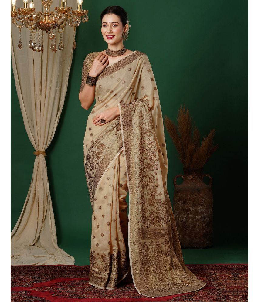     			Samah Cotton Silk Self Design Saree With Blouse Piece - Beige ( Pack of 1 )