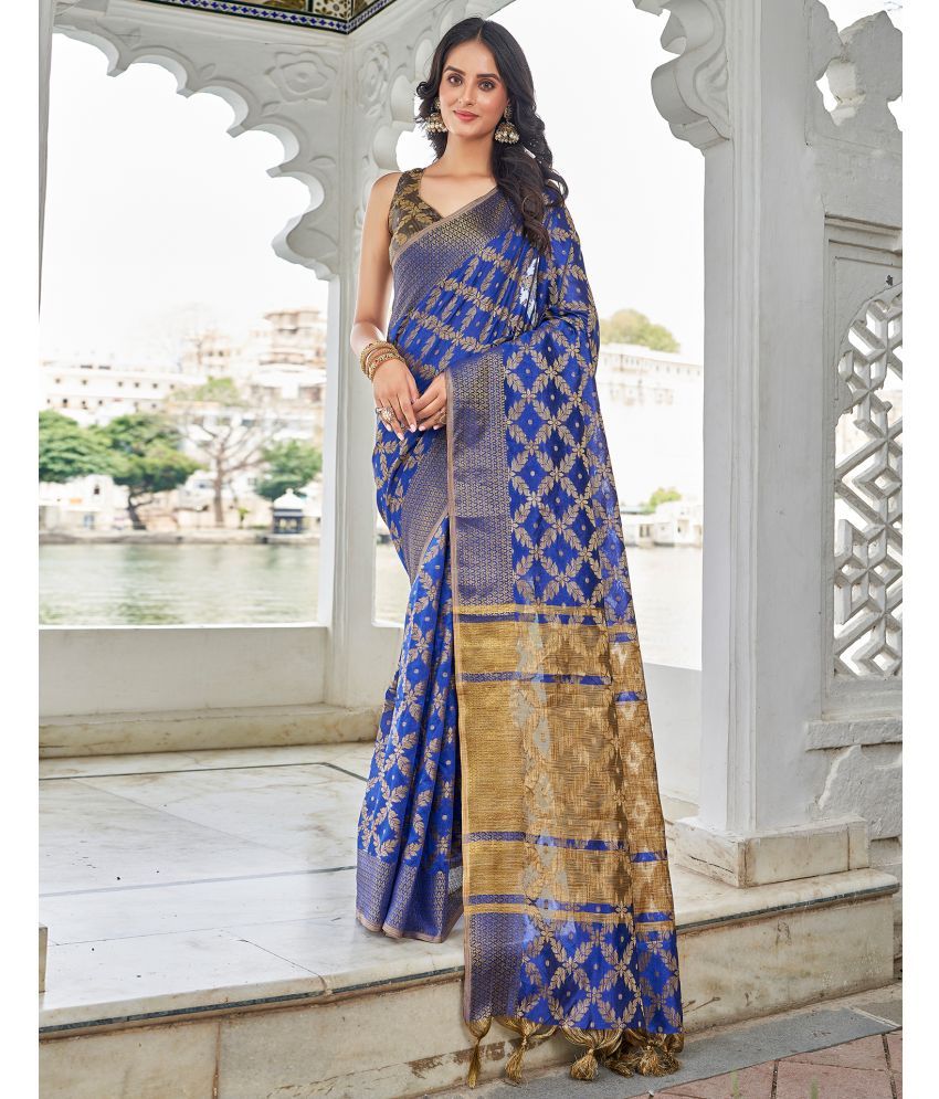     			Samah Cotton Silk Woven Saree With Blouse Piece - Blue ( Pack of 1 )