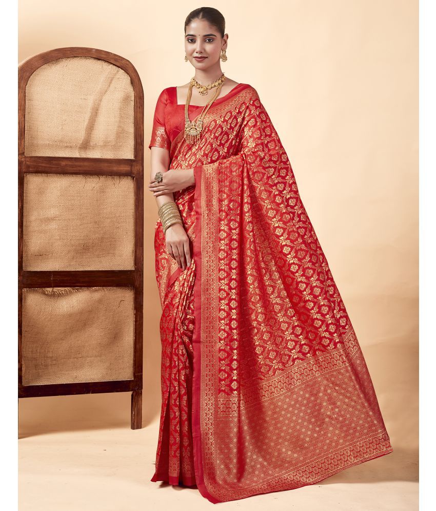     			Satrani Art Silk Self Design Saree With Blouse Piece - Red ( Pack of 1 )