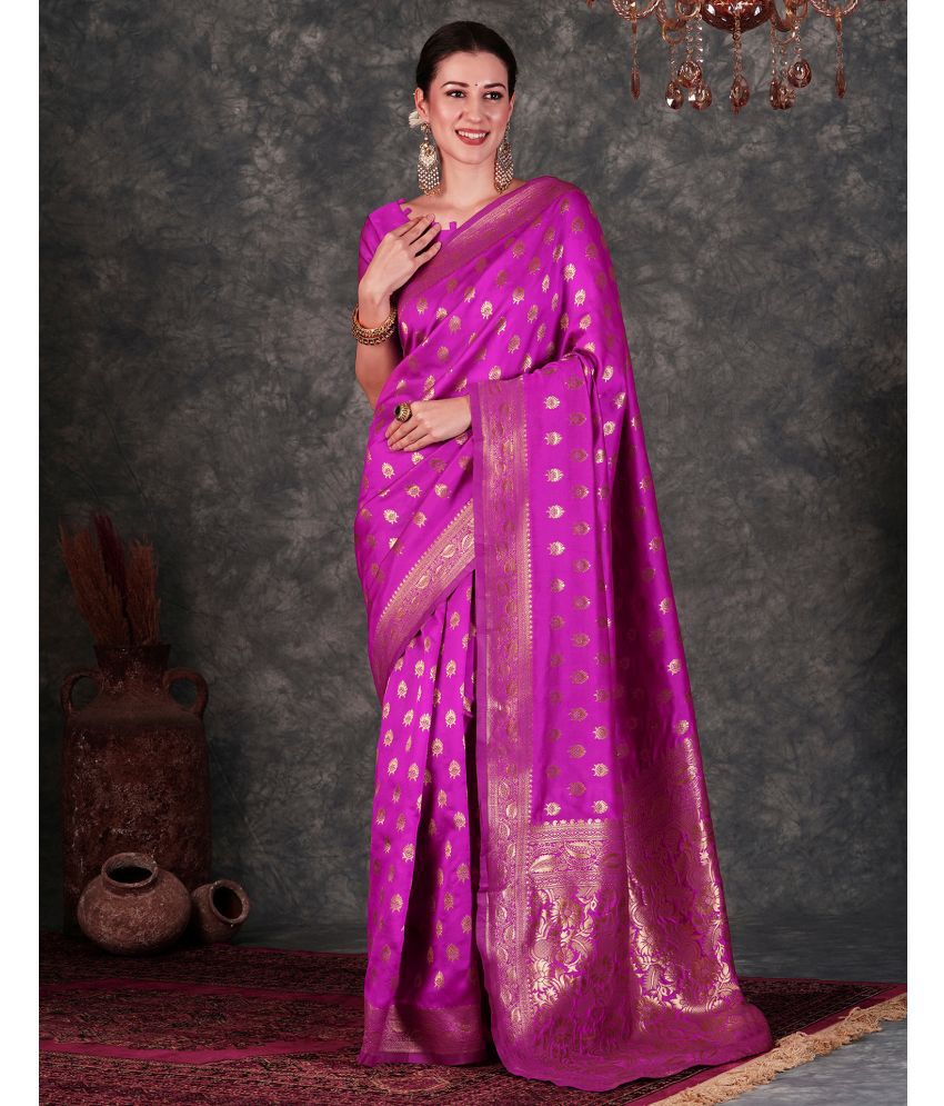     			Satrani Art Silk Woven Saree With Blouse Piece - Pink ( Pack of 1 )