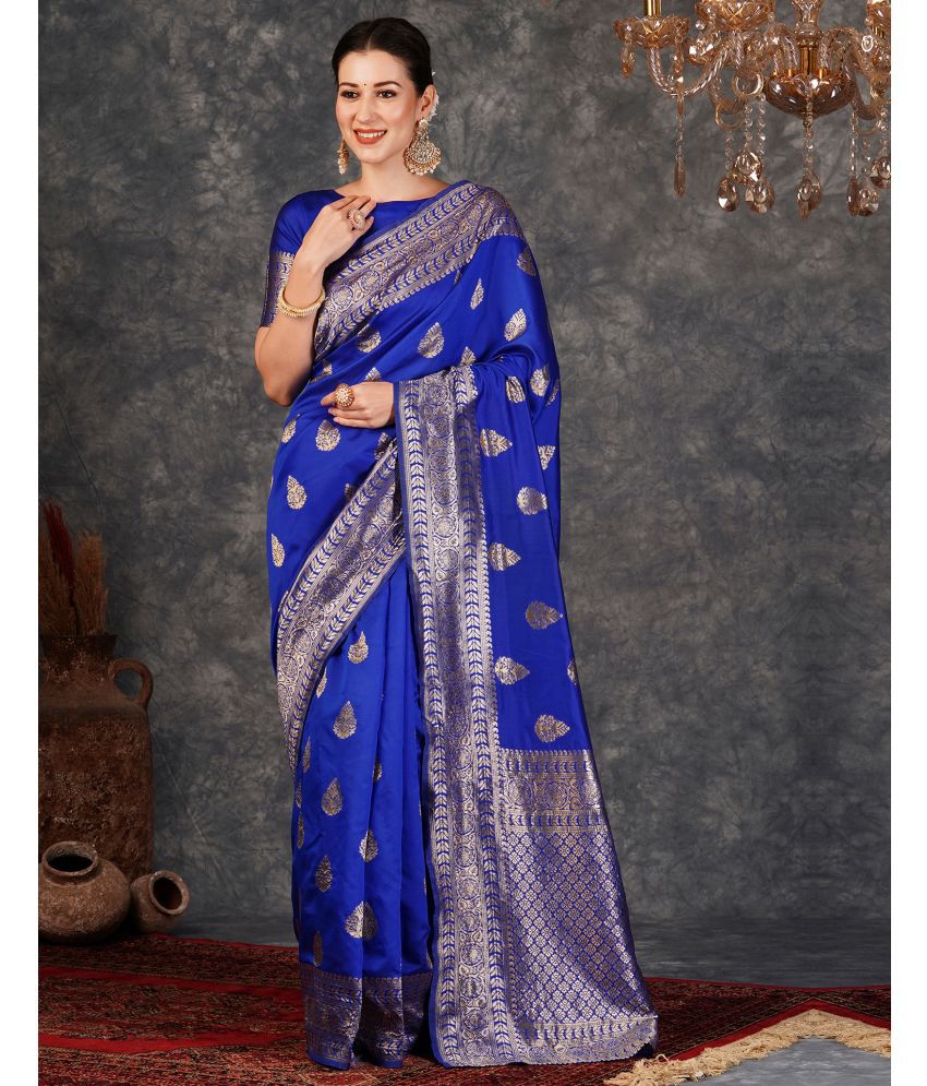     			Satrani Art Silk Woven Saree With Blouse Piece - Blue ( Pack of 1 )