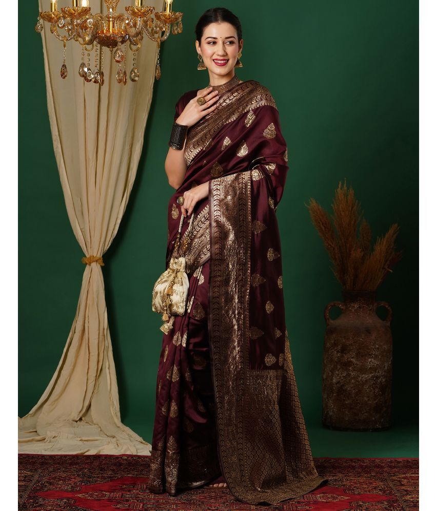     			Satrani Art Silk Woven Saree With Blouse Piece - Maroon ( Pack of 1 )