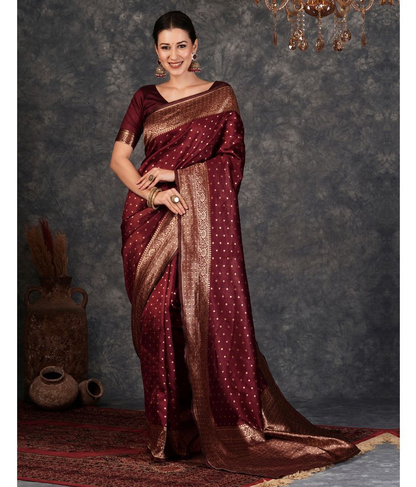     			Satrani Art Silk Woven Saree With Blouse Piece - Maroon ( Pack of 1 )