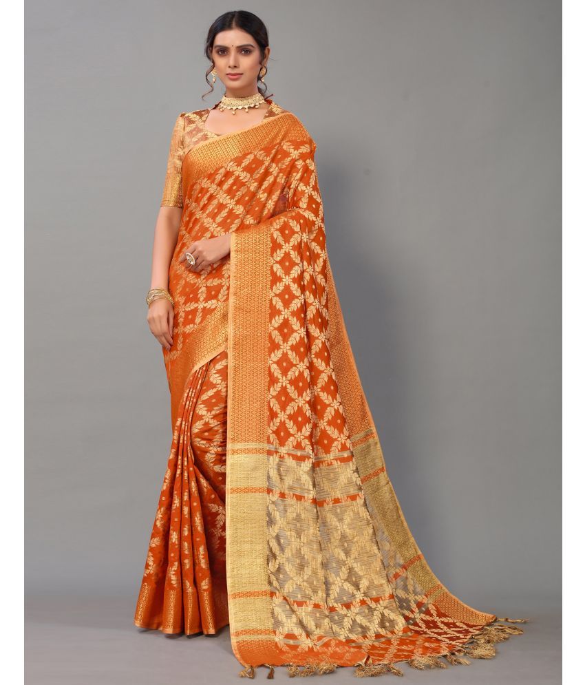     			Satrani Cotton Silk Woven Saree With Blouse Piece - Orange ( Pack of 1 )