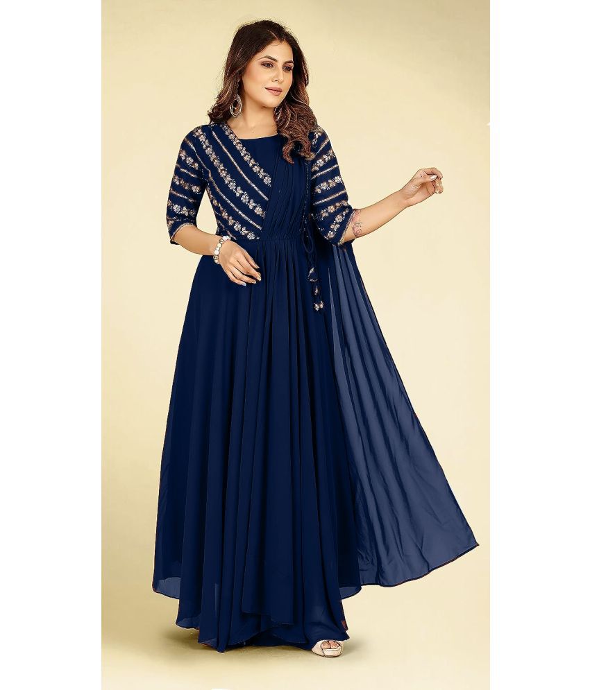     			kedar fab Blue Anarkali Georgette Women's Stitched Ethnic Gown ( Pack of 1 )
