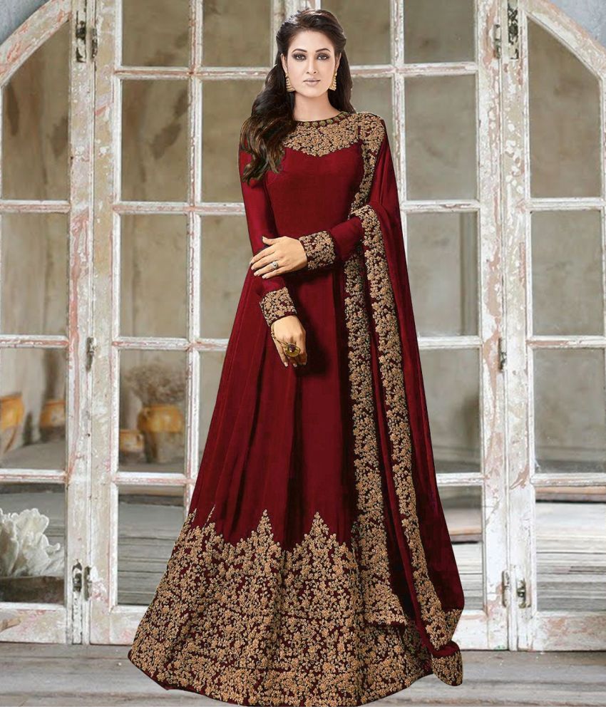     			kedar fab Maroon Anarkali Georgette Women's Stitched Ethnic Gown ( Pack of 1 )