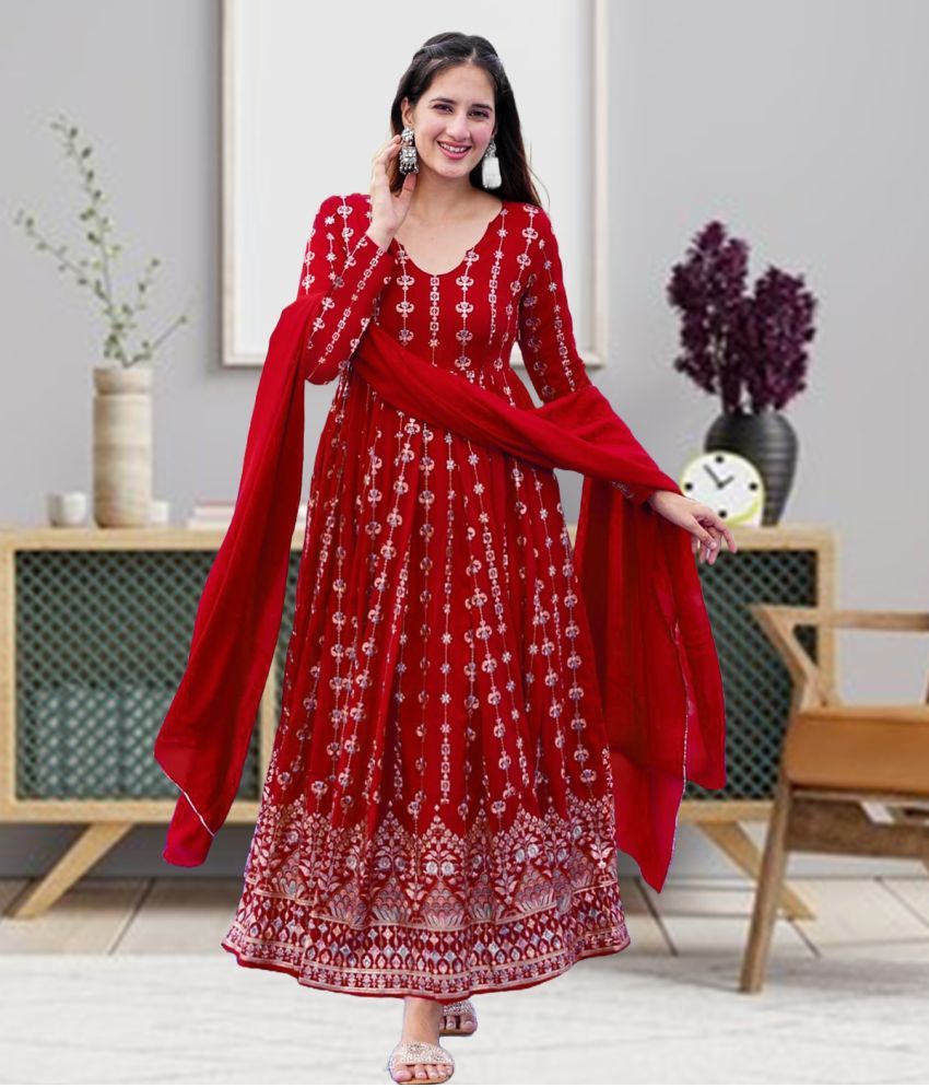     			kedar fab Red Anarkali Georgette Women's Stitched Ethnic Gown ( Pack of 1 )