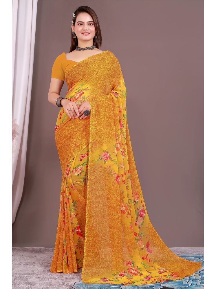     			Aishwarya Georgette Printed Saree Without Blouse Piece - Mustard ( Pack of 1 )