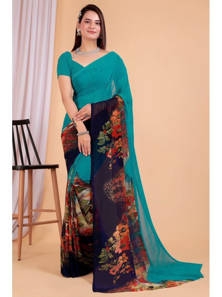     			Aishwarya Georgette Printed Saree Without Blouse Piece - SkyBlue ( Pack of 1 )